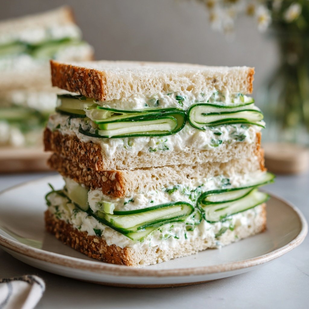 Light Cucumber Cream Cheese Sandwich Lunch