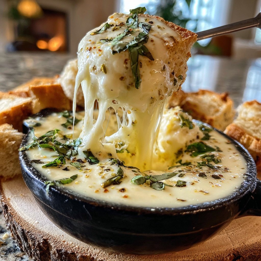 Fondue with Mozzarella and Basil