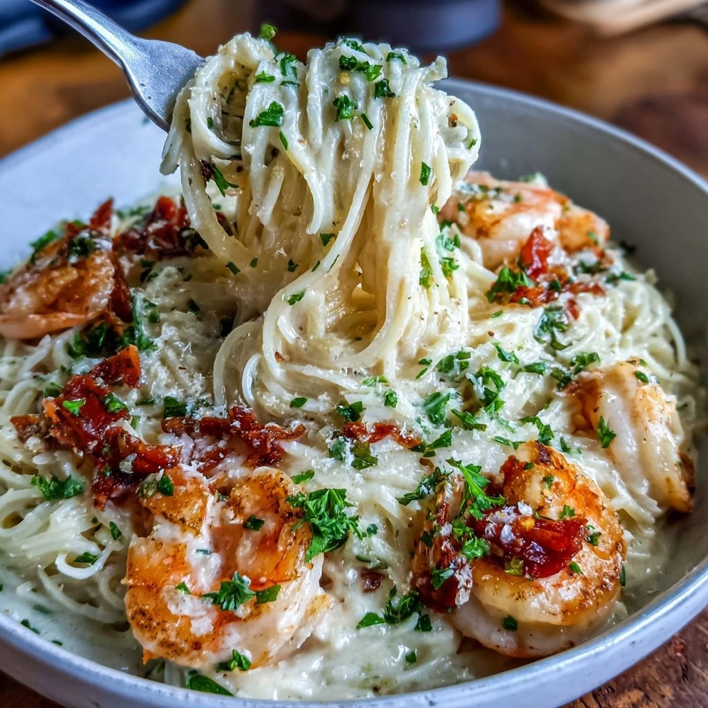 Angel Hair Pasta With Garlic Shrimp Cream