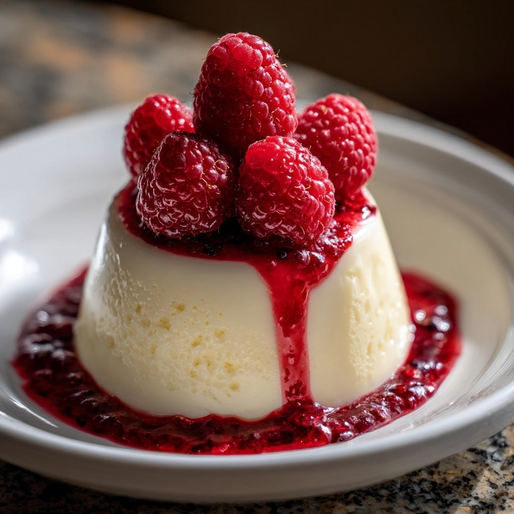 Vanilla Panna Cotta with Raspberries